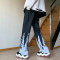 Custome men's hip-hop color-blocking tassel jeans high quality straight-leg loose jeans