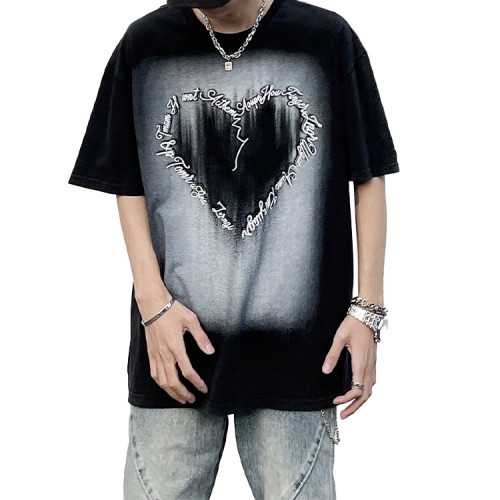 Custom men's 100% cotton streetwear tees heavyweight men's large print heart pattern printed T-shirts