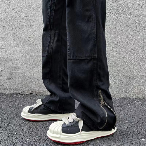 Custom men's skateboard trend loose pants side zipper thick cargo pants for young people