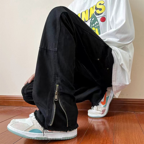 Custom men's skateboard trend loose pants side zipper thick cargo pants for young people