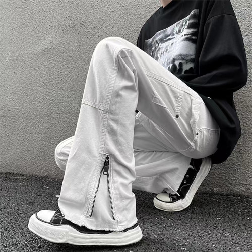 Custom men's skateboard trend loose pants side zipper thick cargo pants for young people