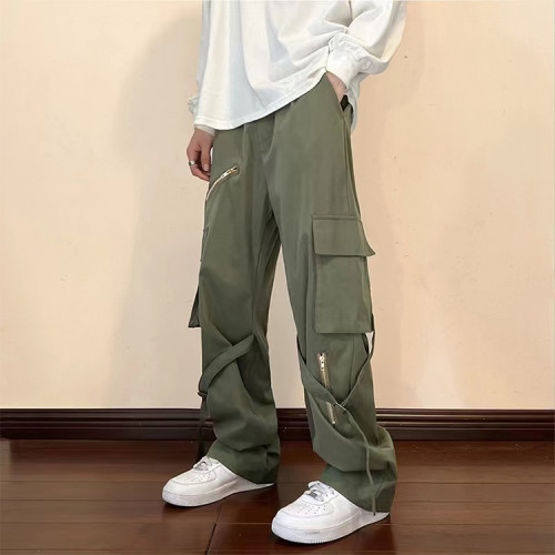 Custom men's skateboard trend loose pants side zipper summer thin nylon multi-pocket simplicity waterproof pants