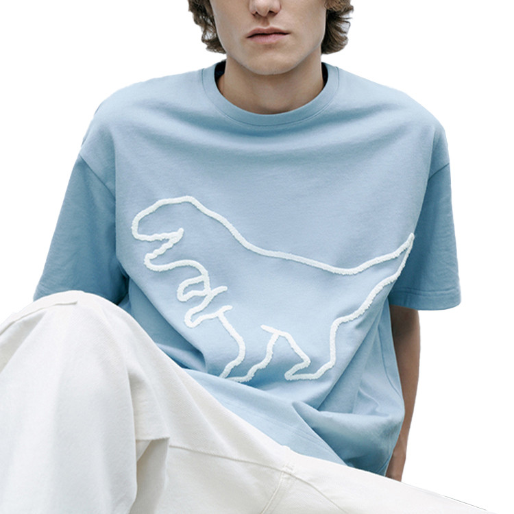 men's fashion dinosaur fuzzy embroidery high qulity T-shirts