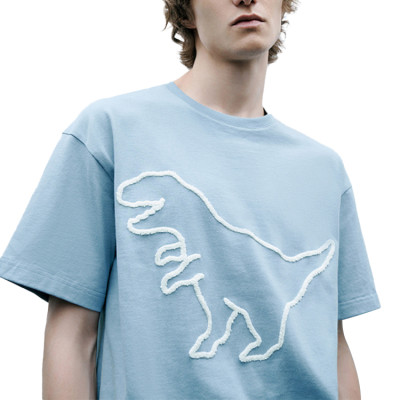 Custom men's 100% cotton casual tees heavyweight men's fashion dinosaur fuzzy embroidery high quality T-shirts