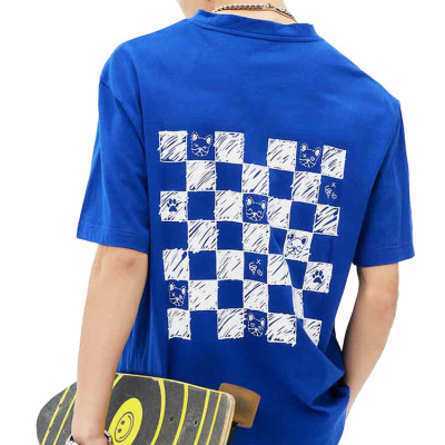Custom men's 100% cotton skateboard t shirts heavyweight men's trendy checkerboard printed round neck high qulity T-shirts
