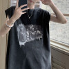 Custom men's summer hip hop print vests oversized loose heavyweight 100% cotton vintage washed vests