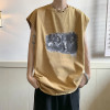 Custom men's summer hip hop print vests oversized loose heavyweight 100% cotton vintage washed vests