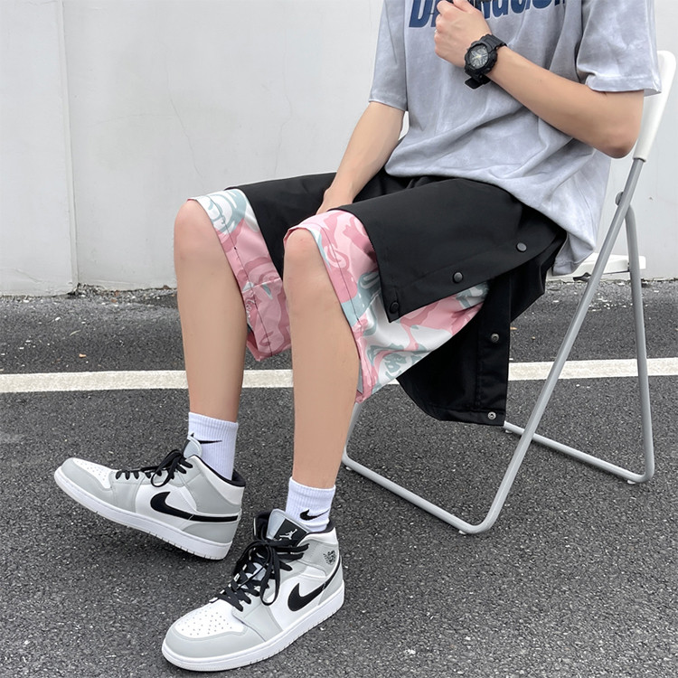 Custom men's tie-dye side button summer skateboard shorts