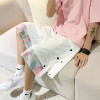 Custom men's tie-dye side button summer skateboard shorts loose casual fake two pieces shorts