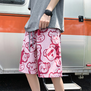 Custom men's summer ice silk thin wide print shorts loose straight casual trendy quick dry shorts
