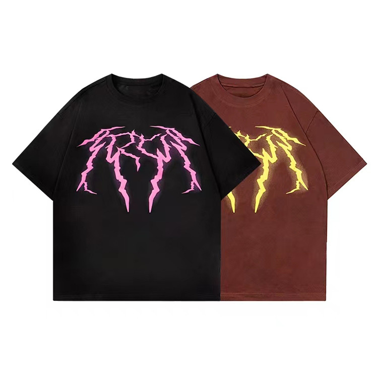 Custom fashion simple men's lightning print t shirts