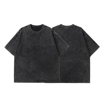 Custom 100% cotton premium acid wash streetwear tshirts heavyweight mens t-shirt embossing logos