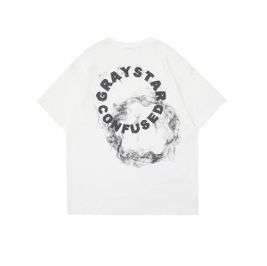 Custom mens smoke letters screen printed short sleeve summer loose heavyweight cotton high quality tees