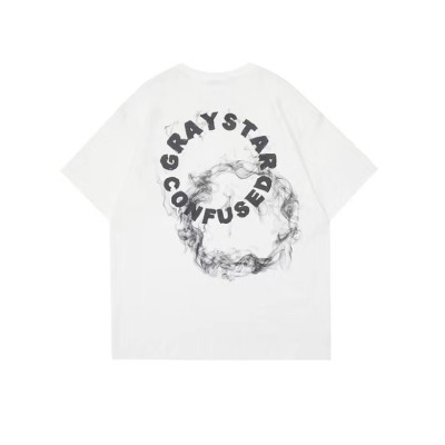 Custom mens smoke letters screen printed short sleeve summer loose heavyweight cotton high quality tees