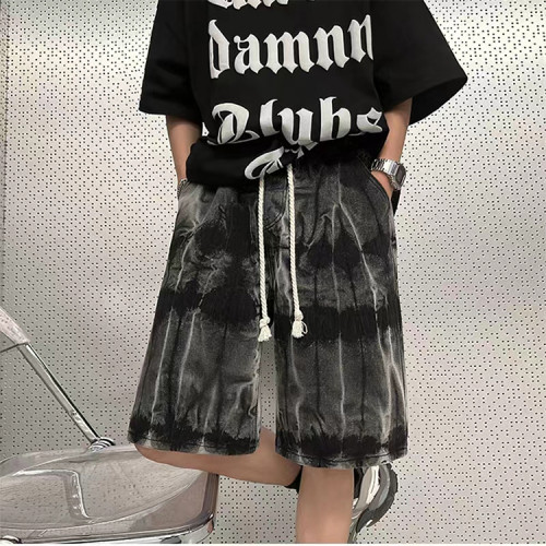 Custom tie-dye denim shorts men's summer hip-hop washed straight pants casual five-point pants