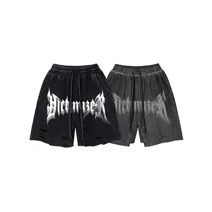Custom manufacturer high quality french terry cotton shorts men's summer anime vintage acid wash shorts