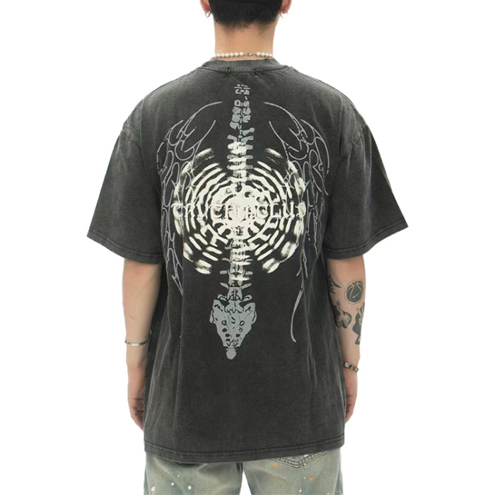 Custom men's hip hop short sleeve tshirts summer loose vintage acid wash heavyweight short sleeve