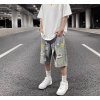 Custom tie-dye denim shorts men's summer hip-hop distressed washed straight pants casual shorts