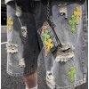 Custom tie-dye denim shorts men's summer hip-hop distressed washed straight pants casual shorts