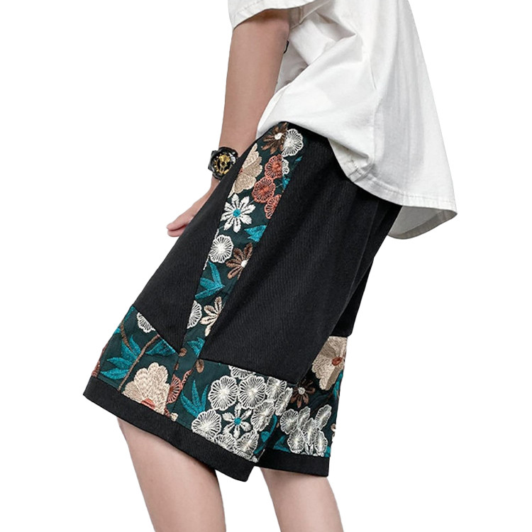 Custom men's embroidered patchwork French terry shorts