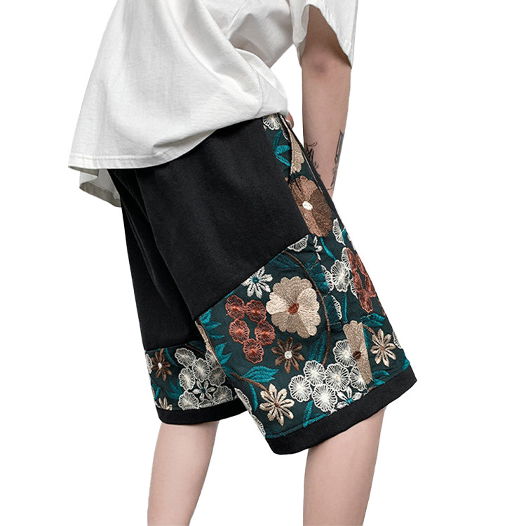 Custom men's embroidered patchwork French terry shorts
