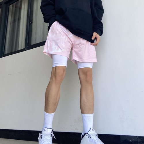 Custom double layer summer sports basketball shorts polyester mesh quick dry men's shorts