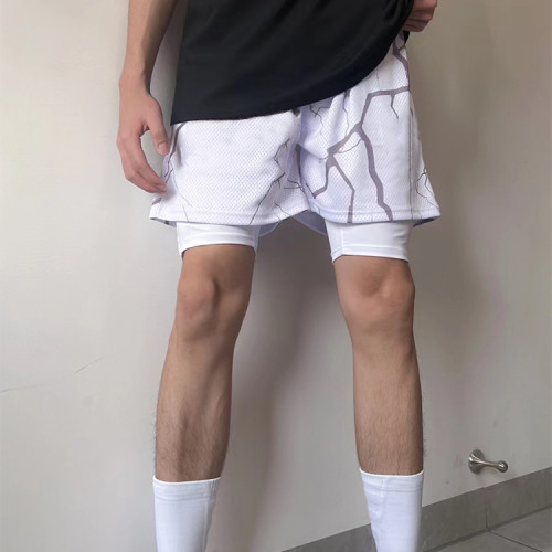 Custom double layer summer sports basketball shorts polyester mesh quick dry men's shorts