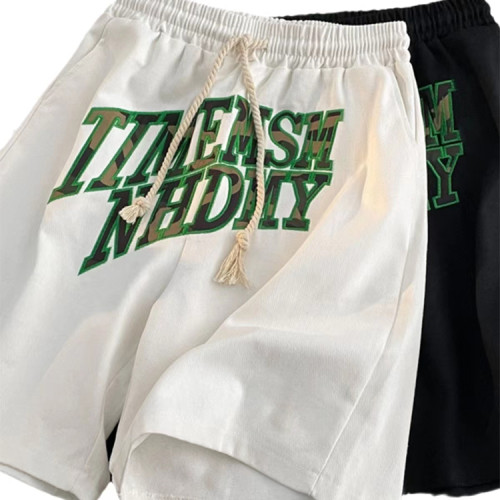 Custom men's cotton sweat-absorbing summer shorts patch embroidered logo shorts