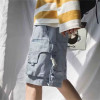 Custom trendy denim shorts men's models loose elastic waist straight pants large pocket shorts