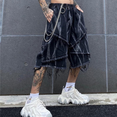 Apparel supplier | Mens summer denim shorts | Tassel vintage shorts | Acid washed | Black shorts