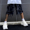 Custom summer hip hop dark style tie-dye burlap denim shorts tassel vintage shorts