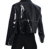 Custom men's lapel collar PU faux leather zip-up motorcycle bomber jacket male liquid leather coats