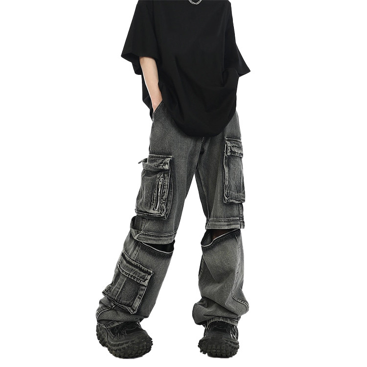 high quantity frayed straight pants worn multi-pocket softener 