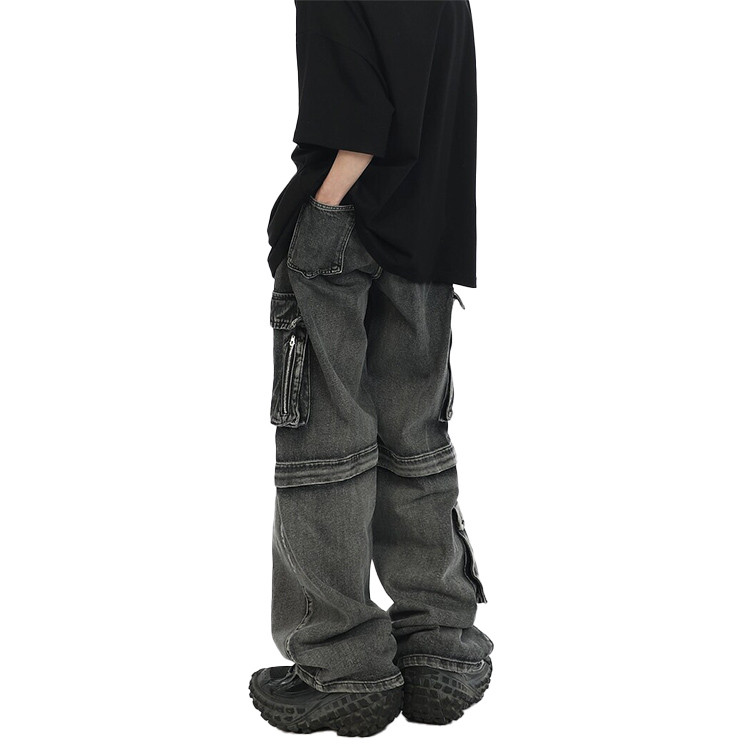 high quantity frayed straight pants worn multi-pocket softener 