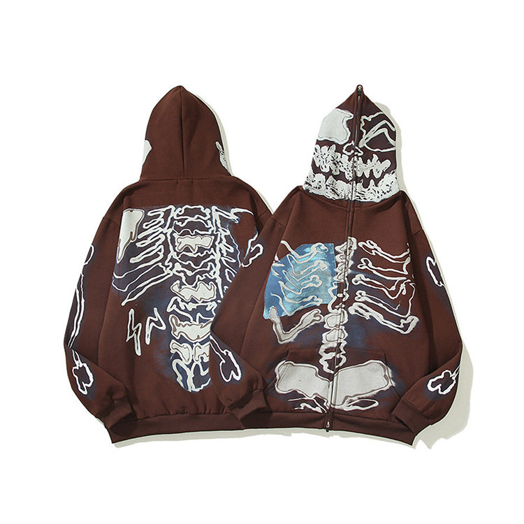 skull skeleton face cover hoodie full zip up hoodies