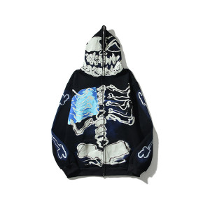 Custom skull skeleton face cover hoodie full zip up hoodies for Winterwear graphic design Hoodie