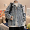 Custom men's denim jackets cross patch embroidery oversized trendy denim jackets