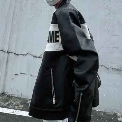 Custom motorcycle racing jacket men's leather parker bomber cut-off jacket synthetic leather coat