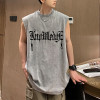 Custom multi-color 100% cotton acid wash graphics screen print vintage men's sleeveless T-shirt