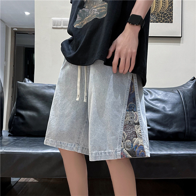 straight embroidered stitching casual half-legged pants 