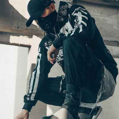 Jacket manufacturer | Full face zip jacket | Black streetwear print jacket | Thickened cotton jacket