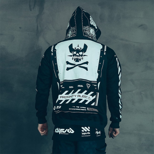 Custom Mens Skeleton Full Face Zip Jacket Hoodies Custom Black Streetwear Print Zip Up Men's Hoodies