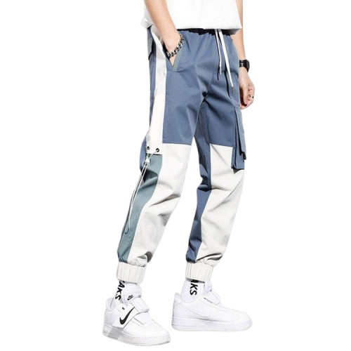 Custom separate at the knees color block loose baggy patch pockets cargo pants for men