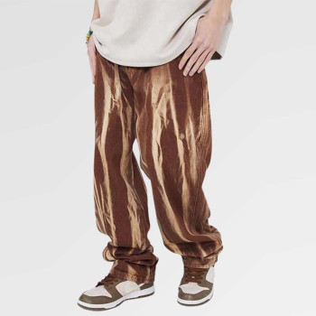 Pants manufacturer | Relaxed fit multi-pockets pants | Men trendy brown jeans | Printing denim pants