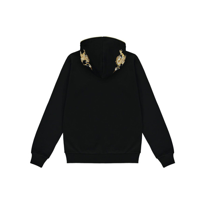 Custom men's fuzzy dragon embroidered cross hoodies oversized heavyweight cotton zip-up hoodies