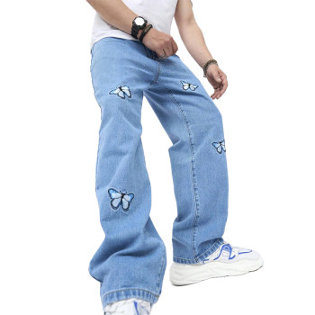 Pants manufacturer | Loose fit stacked pants | Mens embroidery pants | Vintage washed denim pants
