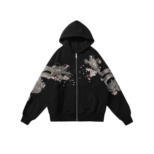 Custom streetwear design unisex full zip up hoodies embroidery oversized 3d logo hoodies men