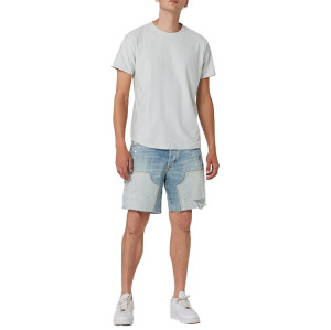 Custom Logo OEM distressed wash cargo jorts with splatter print cut edges double knee shorts denim
