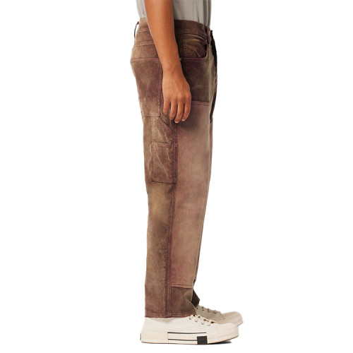 Custom casual pants patchwork color block nylon cotton canvas double knee casual pants for men