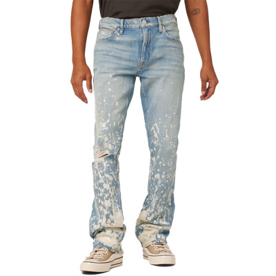 Custom high quality men fashion jeans washed splatter painted men denim jeans pants